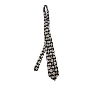 Vtg Ferrell Reed Black Geometric Silk Necktie Mens OS Dayton's Made in USA Italy